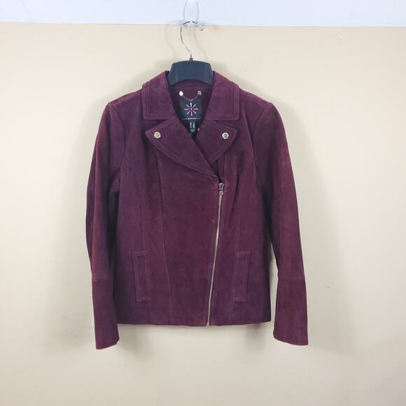 Isaac Mizrahi Live!  Burgundy Suede Moto Jacket 4 - Picture 1 of 12